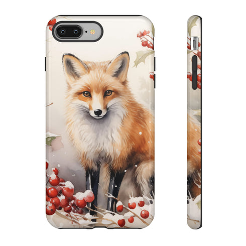 Christmas Fox in a Wreath of Red Berries - Impact Resistant Phone Case iPhone 8 Plus Glossy